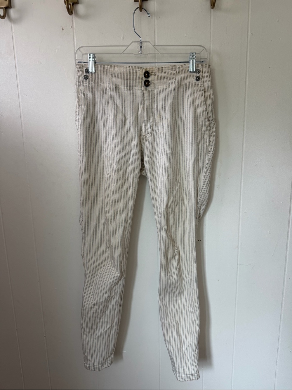 Anthropologie Cream Striped Ankle Pants